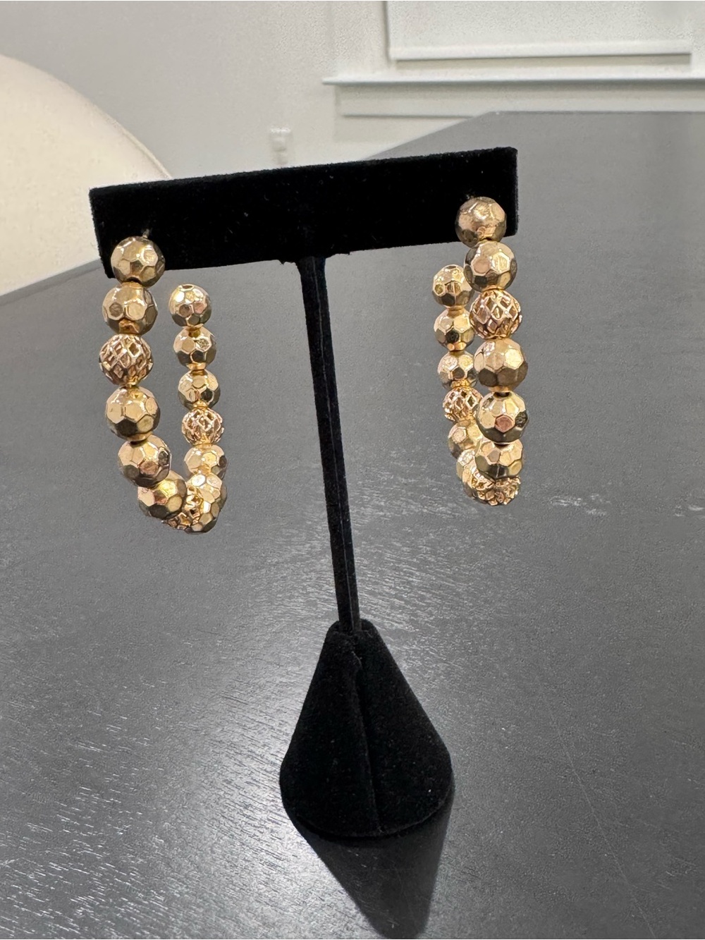 Gold Faceted Bead Hoop Earrings - Women's Fashion Jewelry